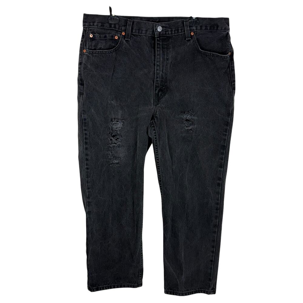 Levi's 550 Jeans Men 40x30 Black Denim Distressed Relaxed Fit Dark Wash Straight